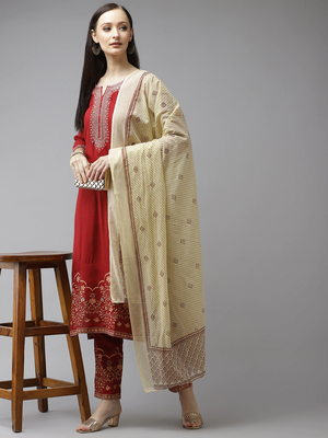 Maroon embroidered rayon kurta-suits 3