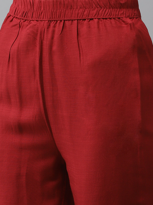 Maroon embroidered rayon kurta-suits 5