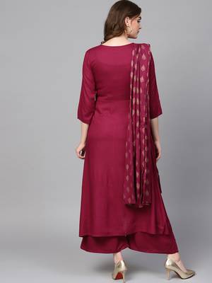 Burgundy plain rayon kurta-suits 2