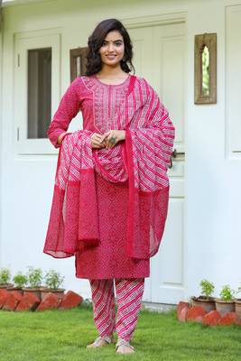 Pink printed cotton kurta-suits 1