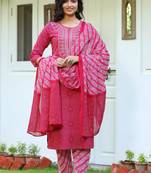 Pink printed cotton kurta-suits