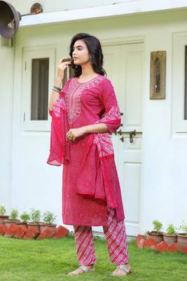 Pink printed cotton kurta-suits 2