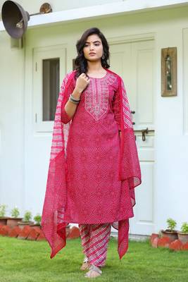 Pink printed cotton kurta-suits 3