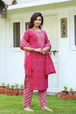 Pink printed cotton kurta-suits 4