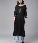 Black printed rayon palazzo-kurta