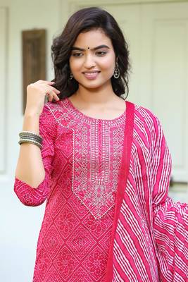 Pink printed cotton kurta-suits 5