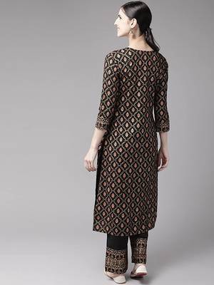 Black printed rayon kurti-trouser 2