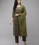 Olive printed cotton kurta-suits