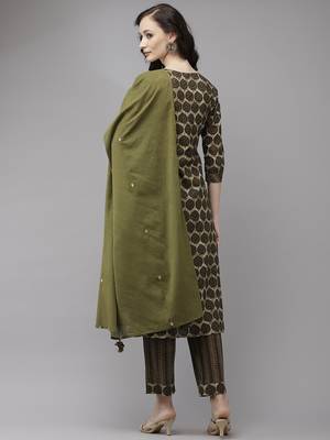Olive printed cotton kurta-suits 2
