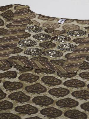 Olive printed cotton kurta-suits 4