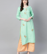Sea-green embroidered rayon palazzo-kurta