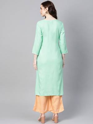 Sea-green embroidered rayon palazzo-kurta 2