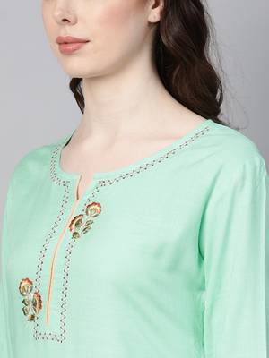 Sea-green embroidered rayon palazzo-kurta 4