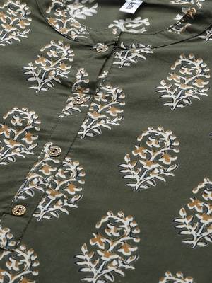 Green printed cotton pant-kurta set 4