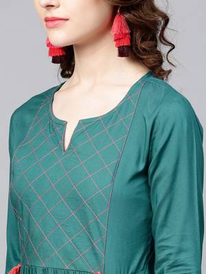 Teal-blue plain rayon palazzo-kurta 5