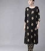 Black printed rayon kurti-trouser