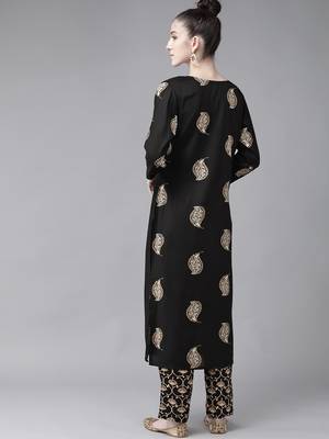 Black printed rayon kurti-trouser 2