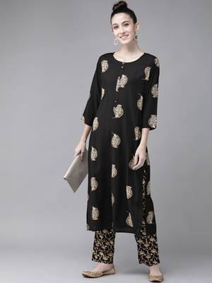 Black printed rayon kurti-trouser 3