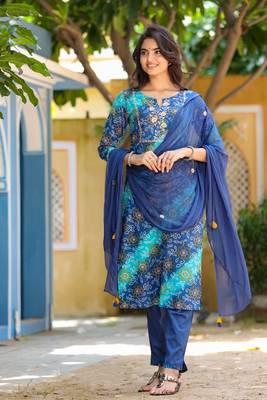 Blue embroidered cotton kurta-suits 1