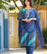 Blue embroidered cotton kurta-suits