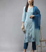 Sky-blue embroidered rayon kurta-suits