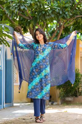 Blue embroidered cotton kurta-suits 2