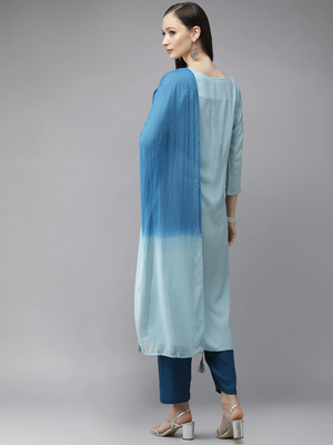 Sky-blue embroidered rayon kurta-suits 2