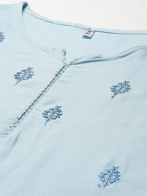 Sky-blue embroidered rayon kurta-suits 4