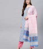 Blue printed cotton kurti-trouser