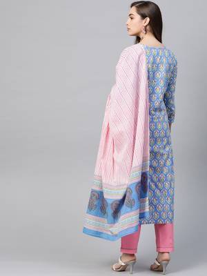 Blue printed cotton kurti-trouser 2