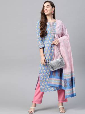 Blue printed cotton kurti-trouser 3