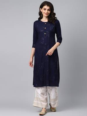 Blue plain rayon palazzo-kurta 1