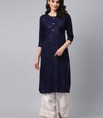 Blue plain rayon palazzo-kurta