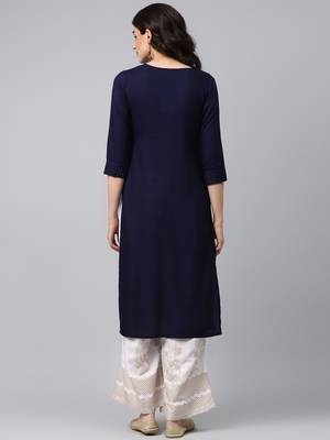 Blue plain rayon palazzo-kurta 2