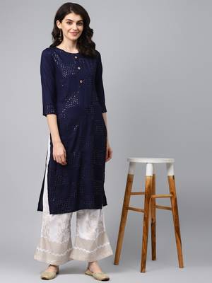 Blue plain rayon palazzo-kurta 3