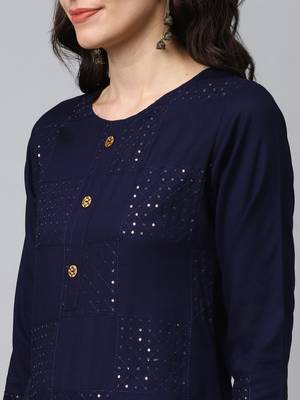Blue plain rayon palazzo-kurta 4