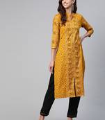 Mustard printed cotton kurti-trouser