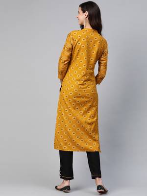 Mustard printed cotton kurti-trouser 2