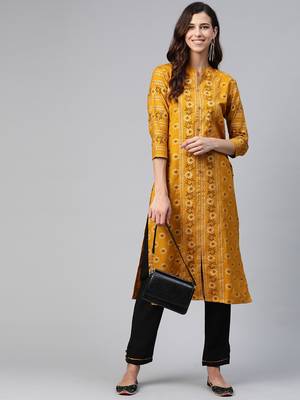 Mustard printed cotton kurti-trouser 3