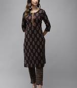 Navy-blue printed cotton kurti-trouser