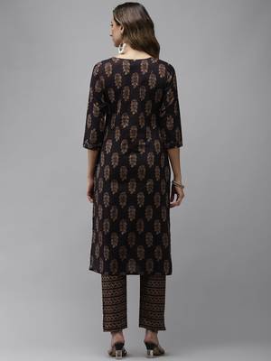 Navy-blue printed cotton kurti-trouser 2