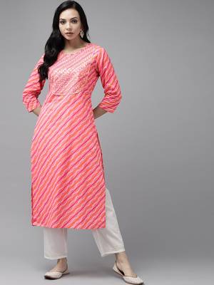 Pink printed cotton palazzo-kurta 1