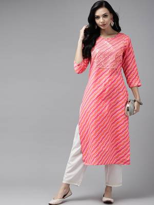 Pink printed cotton palazzo-kurta 3