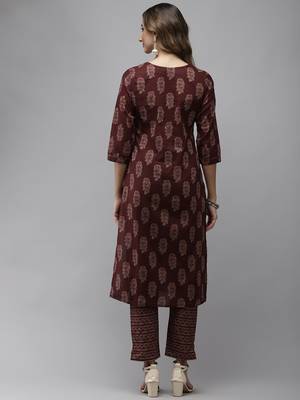 Maroon printed cotton kurti-trouser 2