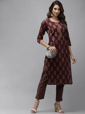 Maroon printed cotton kurti-trouser 3