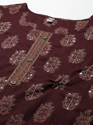 Maroon printed cotton kurti-trouser 4