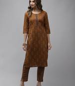Mustard printed cotton kurti-trouser