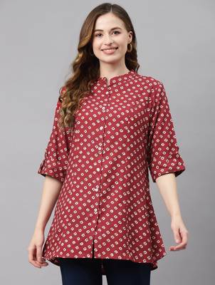 Maroon printed viscose rayon tunics 1