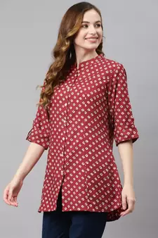 Maroon printed viscose rayon tunics