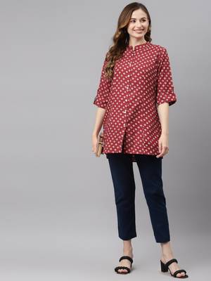 Maroon printed viscose rayon tunics 5